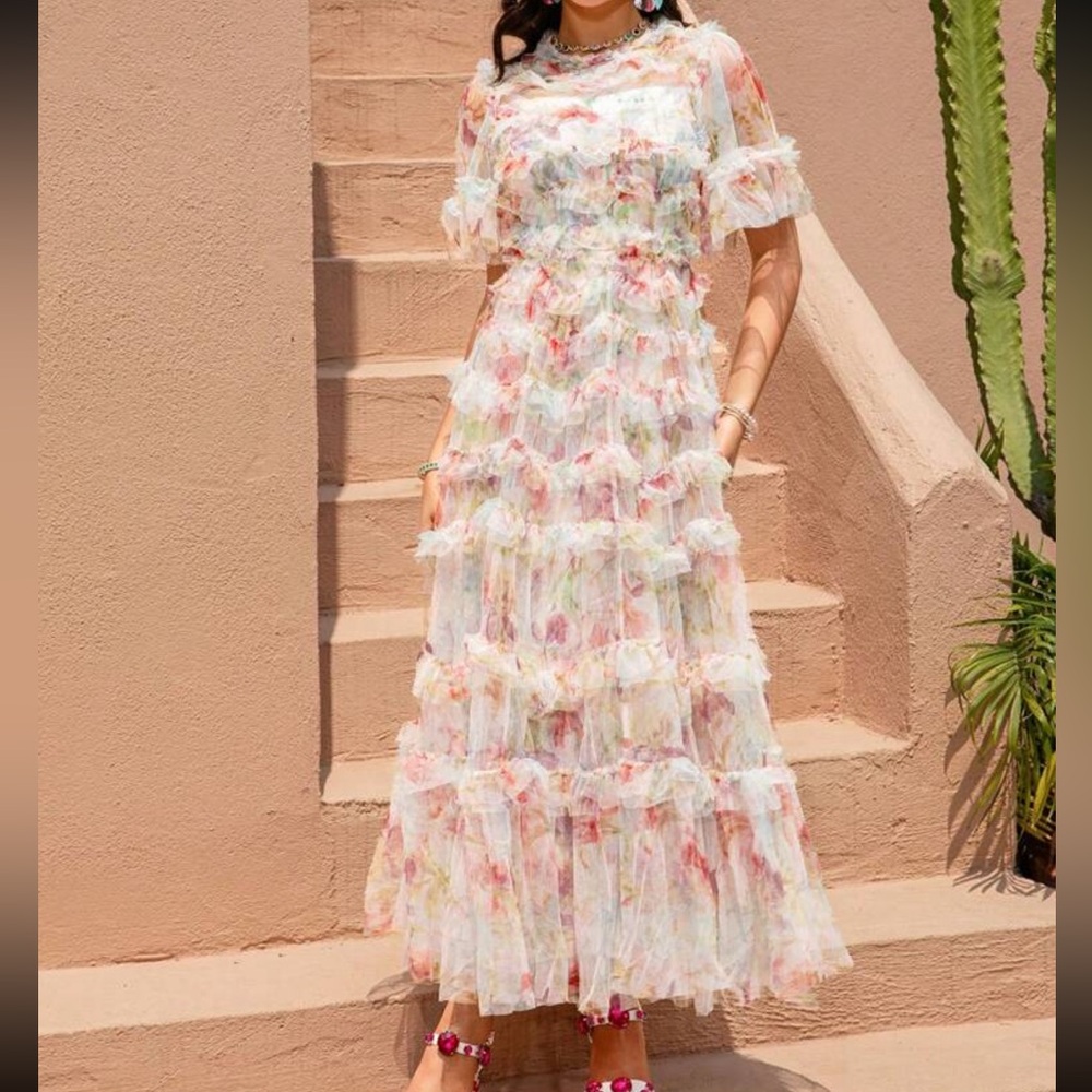 White Ruffled Tiered Gown